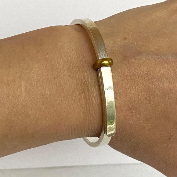 Taxco Jewelry - VTG Sterling Silver 925 Brass Taxco Mexico TR-100 Buckle Bangle Bracelet 7"